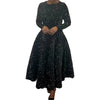 Vintage Sequin Women Church Swing Dresses Long Sleeve O-Neck High Waist Elegant Glitter Banquet Party Evening Dress