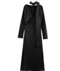 Scarf Solid Elegant Maxi Dresses Women Spring V Neck Long Sleeve Club Party Long Dress Female Chic Slim Fit Dresses
