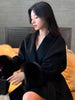 Solid Lace Up Faux Fur Sleeve Jacket Woman Elegant Mid-length V-neck Woolen Blend Coat Autumn Casual Scarf Outwear