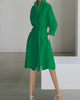 Women's V Neck Shirt Dress with Long Puff Sleeves and Cinched Waist, Casual A Line Midi Dress for Daily Office Wear