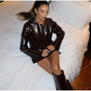 PU Leather Women Coat Skirt Suits Button Long Sleeve Lapel Female Jacket Sets Autumn Bodycon Mini Skirts 2 Pieces Outfits