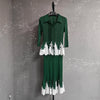 Lace Spliced Design Women's Pleated Fake Two Pieces Dresses With Fishtail Hem Design Pullover Famale Clothing DB6661