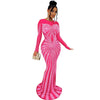Women Mesh Patchwork Diamonds Rhinestones Bodycon Midi Mermaid Maxi Dress Evening Sexy Party Dresses Vestidos