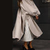 Oversized Solid Wome's Long Trench Coat Puff Sleeve Side Slit Maxi Windbreaker Lapel Single Breasted Lady Autumn Tench Coats
