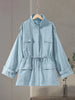Oversized Tie Waist Short Trench Coat Stand Collar Long Sleeve Patch Pockets Spring Chic Daily Casual Women Jacket