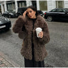 Faux Fur Coat Women Loose Lapel Full Sleeve Fluffy Short Overcoat Autumn Winter Street Lady Furry Warm Overcoat