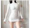 Women Transparent Sexy See Through Mini Dress Korean Outdoor Expose White Sheer Slim Fit Above Knee Longsleeve Crop Skirts