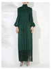 Maxi Dress Women High Neck Long Sleeves Stitching Tassel Hem Solid Color Dresses Female Party Clothing 2DB1143