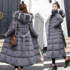 Female Winter Over Knee Loose Large Fur Collar Hooded Warm Thick Parkas Long Down Cotton Plus Size Parkas Coat Women Padded Coat