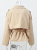 Khaki Lace Up Cape Trench Coat Loose Solid Full Sleeve Lapel Windbreaker Autumn Commute Casual Daily Coats