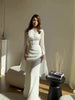 Spring Wine Red Stand Collar Long Sleeve Slim Fit Slit Long Dress Women Elegant Temperament Flowy Gown