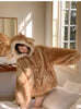 Autumn Winter Thick Warm Sweet Cute Lace Patchwork Faux Fur Coat Hoodie Women with Deer Ears Horn Buttons Fluffy Jacket
