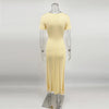 Ribbed Knit Maxi Dress For Women Deep V-Neck Slim High Slit Elegant Patchwork Commute Party Dress Women Knitwear Dress