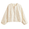 Women O Neck Long Sleeve Embroidery Jacket Front Zipper Loose Crop Outerwear Lady Commuting Casual Outfits