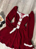 Autumn Winter Red Velvet Square Neck Dress Women Chic A-Line Princess Dress Sweet Elegant Style Christmas Year Party Clothes