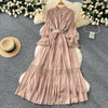 Chic Lace Slim Stand Collar Long Sleeve Spliced Single Breasted Dress High Street Vintage Evening Women Autumn Winter Clothing