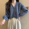 Solid Cropped Knitted Cardigan for Woman Comfortable Soft Single-Breasted Sweater Jacket Korean V-Neck Long Sleeve Knitwear