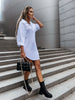 Women's Long Sleeve Button Down Shirt Dress with Turn Up Cuffs, Casual Loose Fit Midi Shirt Dress for Daily Wear