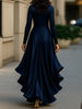 Irregular Hem Dress Woman's Spring Autumn Elegance Satin Deep V-neck Lace-up Robe Lady Foreign Style Party Prom Vestidos