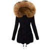 Women Parkas Hooded Long Sleeve Slim Fit Coats Button Solid Zipper Splice Parka Tight Wait Outerwear Thick Warm Fur Collar