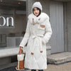 White Fur Collar Down Cotton Parkas Padded Coat Women Winter Long Over The Knee Waist Warm Thick Parkas Coat