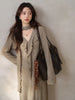 Elegant French V-Neck Knit Dress Women Long Sleeve Elastic Maxi Dress Asymmetrical Design Belted Long Dress for Autumn Winter