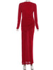 Folds Maxi Dress Women o-Neck Full Sleeve Solid Banquet Elegant Vacation Autumn Skinny Casual Simple Vestidos