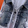 Fake Two Denim Shirts Women Spring Autumn Korean Joker Striped Denim Shirt Ladies Top Casual Jean Coat Female
