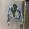 Vintage Short Denim Jacket Women Spring Autumn Lapel Jeans Jacket Coat Casual Female Outerwear Streetwear