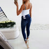 Pencil Pants Women Vintage Washed Jeans Sheath Denim Ankle Length Jean Pearls Solid Pockets Casual High Waist Skinny