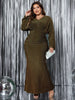 Plus Size V-Neck Long Sleeve Mermaid Hem Dress Women Autumn Evening Party Glitter High Waist Bodycon Long Dress