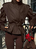 Solid Lace Up Short Trench Coat Lady Chic Stand Collar Wide Shoulder Full Sleeve Loose Coats Daily Casual Windbreaker