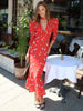 Elegant Printed V-Neck Long Dress Female High Waist Bandage Slim Contrast Party Dress Evening Women's Lace-Up Maxi Dress