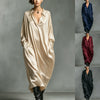 Satin Oversized Shirt Maxi Dress Lapel Collar V Neck Pockets Loose Flowy Minimalist Elegant Daily Casual Dress for Women