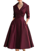 Style Elegant Waist Slimming Long-sleeved Party Dresses for Women Autumn Female Pleated Pocket A-line Midi Dress Vestidos