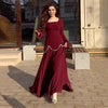 Women's Solid Color Casual A-line Square Neck Long Sleeve Spliced Ankle Length Dresses Female Clothes