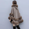 Autumn Winter Loose Casual Chic Bat Sleeve Coat Woolen Hooded Shawl Big Fur Collar Warm Cape Coat Women Outwear