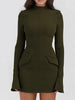 Sexy Slim Mini Dress For Women Two Pocket Spring Autumn Long Sleeve A-line Solid Club Party Dress Elegant Female