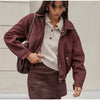 Solid Patchwork Cropped Coat Women Lapel Long Sleeve Loose Zipper Pockets Jacket Autumn Lady Casual Street Outerwear