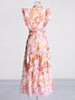 Colorblock Hollow Out Elegant Dress For Women Stand Collar Flying Sleeve High Waist Temperament Dress Female