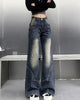 Autumn Women High Waist Straight Denim Pants Korean Aesthetic Slim Wide Leg Jeans Woman Vintage 2000S Washed Denim Trousers