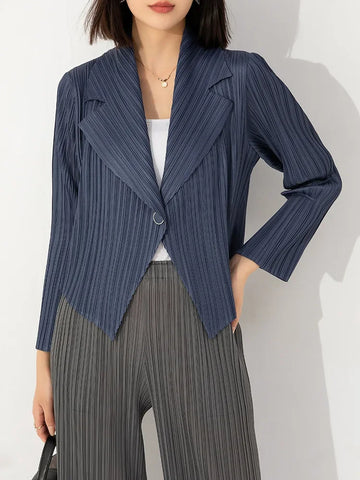 Pleated Coat Women's Early Autumn Versatile Suit Collar One Button Temperament Short Suit Top