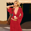 Elegant Sexy Two Piece Set Women V Neck Long Sleeve T-shirt Maxi Skirt Matching Set Female Loose Pleated Club Dress Set