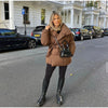 Casual Solid Lace Up Cotton Coat Women Chic Lapel Long Sleeve Warm Loose Pocket Short Jacket Winter Lady Commute Street Outwear