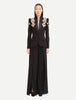 High Street Designer Suit Women Beaded Diamonds Stand Collar Single Button Blazer Wide-leg Pants Set 2PCS