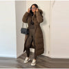 Warm Fur Collar Elastic Waist Hooded Coat Women's Elegant Waist-cinching Zippers Long Cotton Coats Winter Lady Outwear