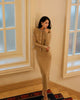 Spring Women's RoundNeck Diamond-Embellished Long-Sleeved Knitted DressY2K High-Quality Commuter Maxi Dress