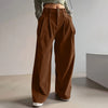 Spring Autumn Loose-Fitting Corduroy Trousers Women's Solid Color Button Pocket Corduroy Wide-Leg Pants Straight Pants