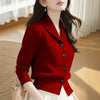Spring Autumn Women Sweaters Elegant Solid Color Lapel Long Sleeved Knitted Cardigan Jacket Korean Female Knitwear Tops