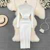 Elegant Turtleneck Long Sleeve Knit Soft Tight Pencil Dress with Belt Slim Warm Sweater Vestido Sexy Women Winter Robe